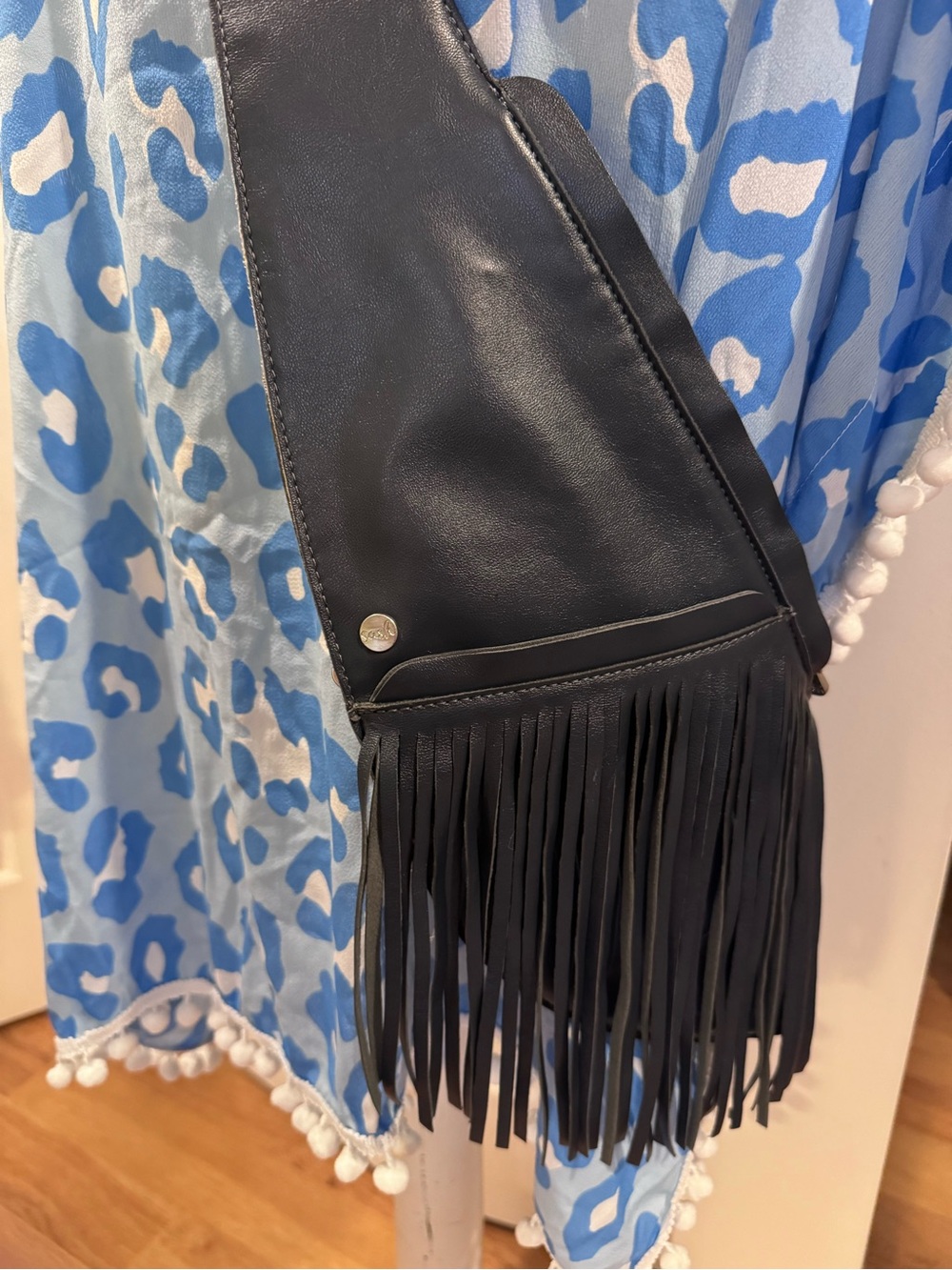 Sash Fringe Crossbody Sling Bag Navy Blue Vegan Leather Boho Western - Picture 4 of 15